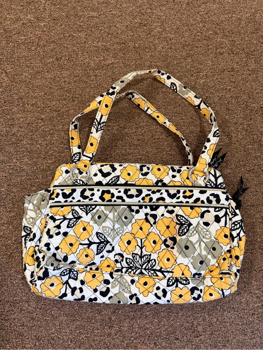 Vera Bradley Go Wild Yellow Floral Leopard Quilted Shoulder Bag Retired